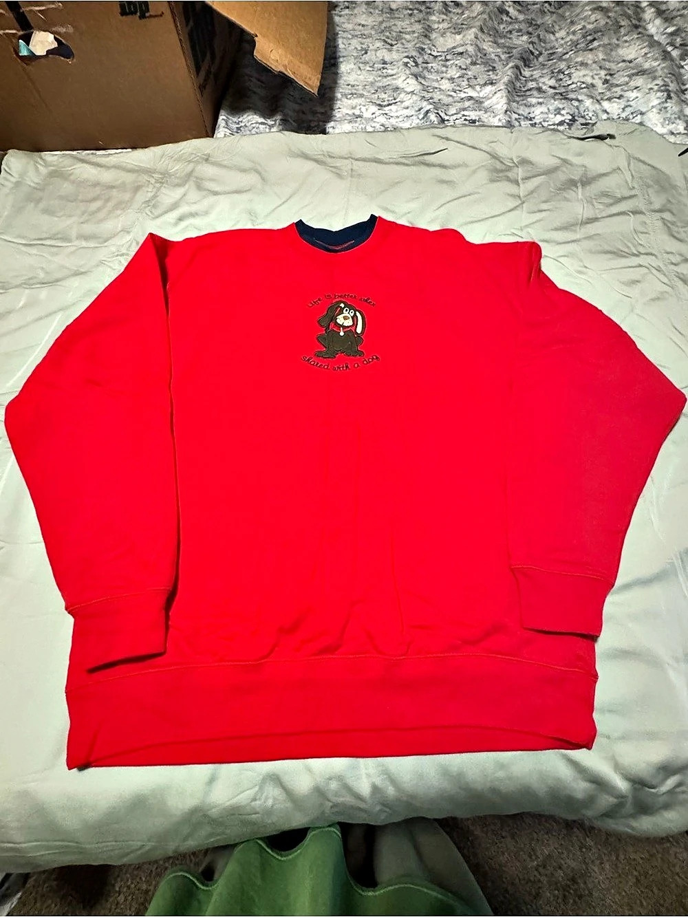 Shenanigans Womens XL Red Dog Embroidered Sweatshirt Life Is Better With A Dog